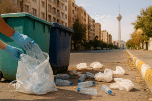 معضل زباله‌های پلاستیکی در شهر؛ بطری‌ها و کیسه‌ها کنار سطل‌های بازیافت