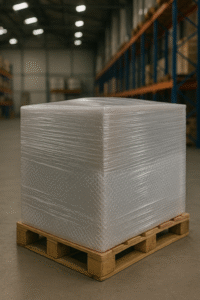 ترکیب فیلم استرچ با مواد بسته بندی نایلون حبابدار زیر و استرچ روی پالت