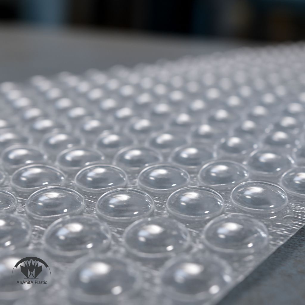 تولید نایلون حبابدار نمای نزدیک از حباب های یکنواخت و شفاف