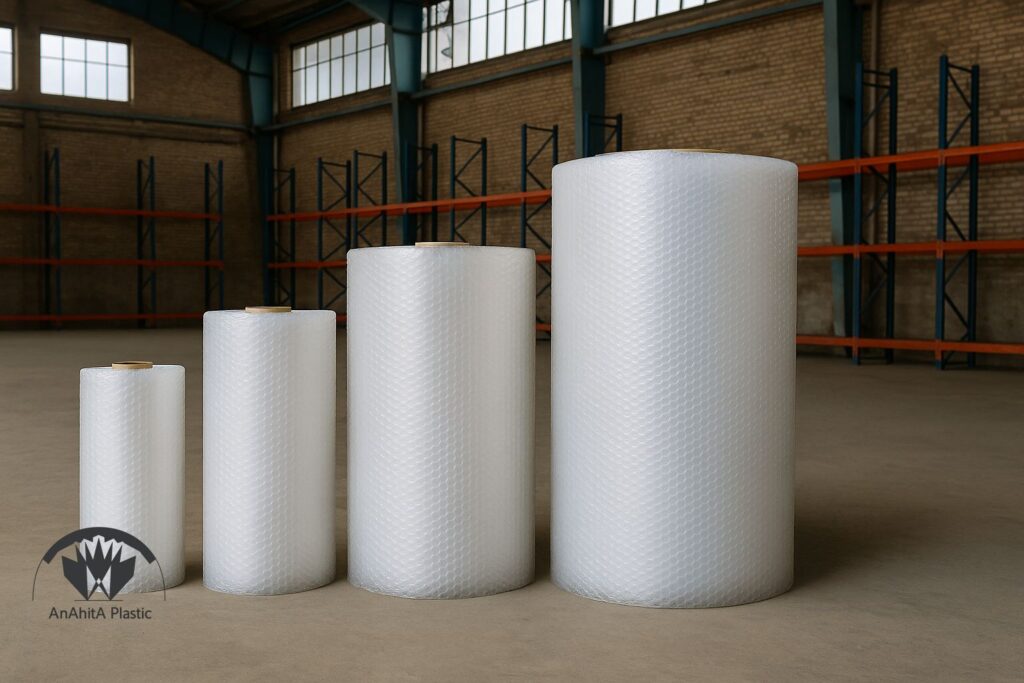 رول های نایلون حبابدار با عرض های مختلف تا 200 سانت در انبار صنعتی ایران گونه