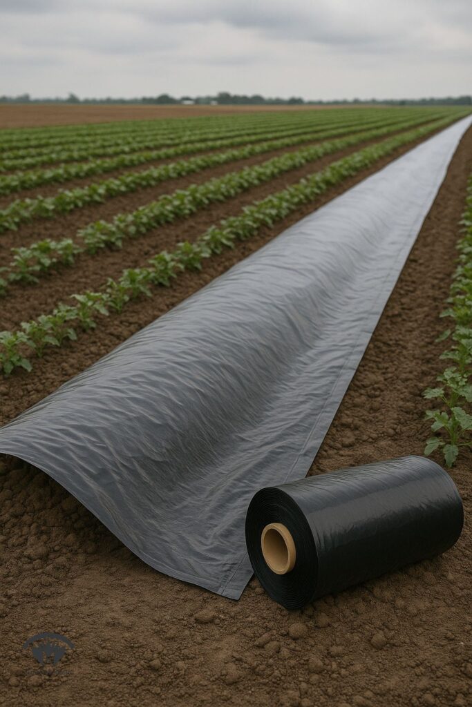 پلاستیک عریض روی مزرعه به عنوان پوشش خاک و کنترل رطوبت