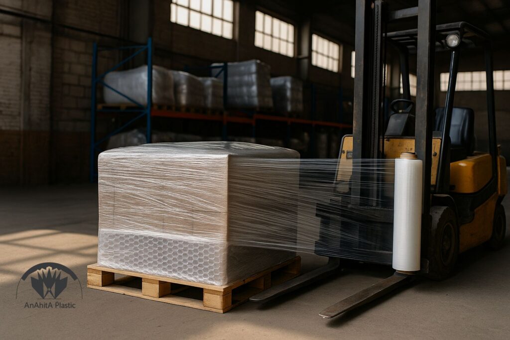 پیچیدن دور پالت در انبار صنعتی ایران گون