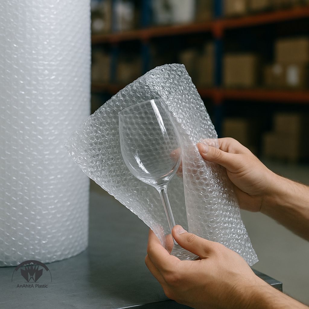 کاربرد انواع نایلون حبابدار برای بسته‌بندی شیشه و ظروف شکستنی