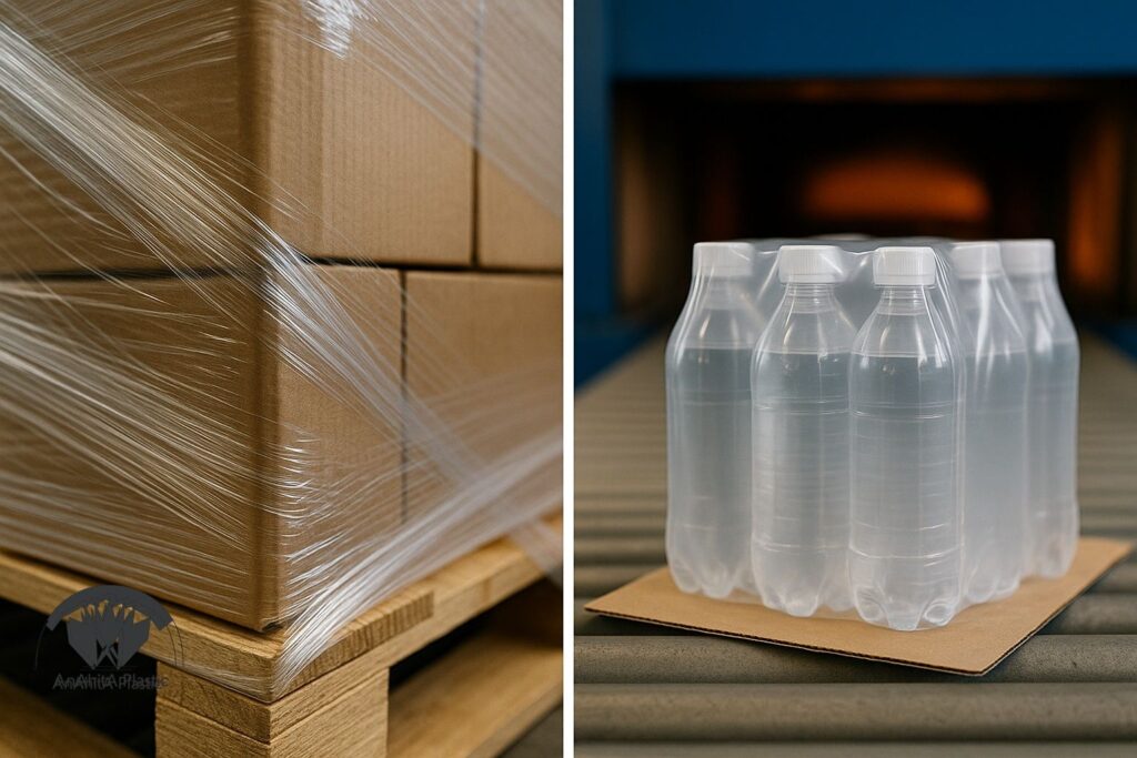 کشش فیلم استرچ روی گوشه پالت در برابر جمع شدگی حرارتی فیلم شیرینگ