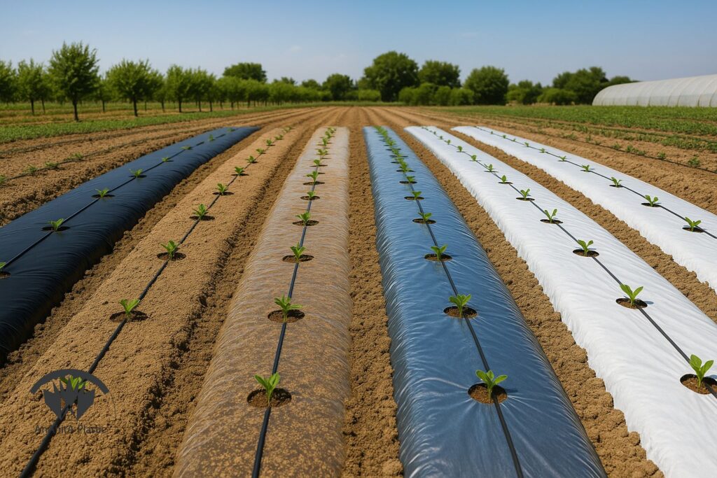 مقایسه رنگ های نایلون مالچ سیاه، شفاف، نقره ای سیاه و سفید سیاه