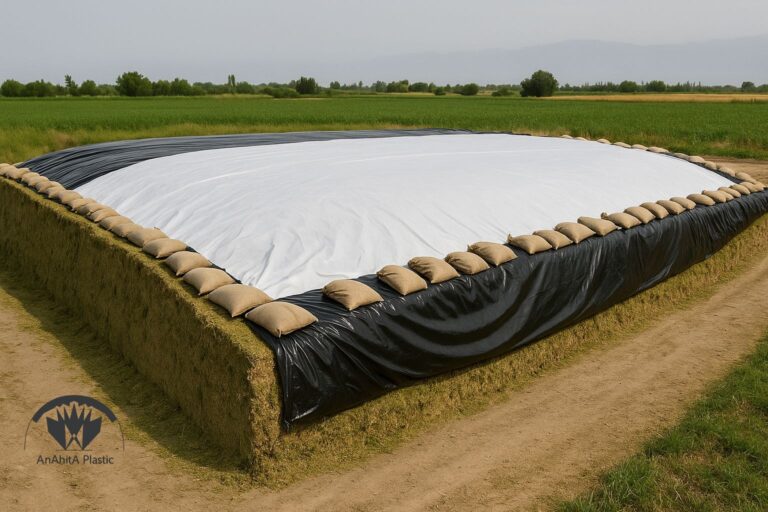 نایلون سیلویی دو رنگ مشکی و سفید روی سیلوی روباز با آب بندی کناره ها در مزرعه ایران گونه