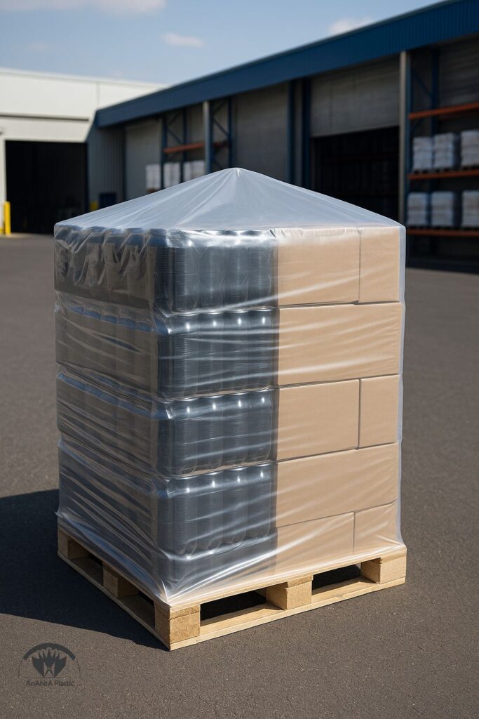 نایلون شیرینگ هود روی پالت برای فیکس قوی در حمل و فضای باز