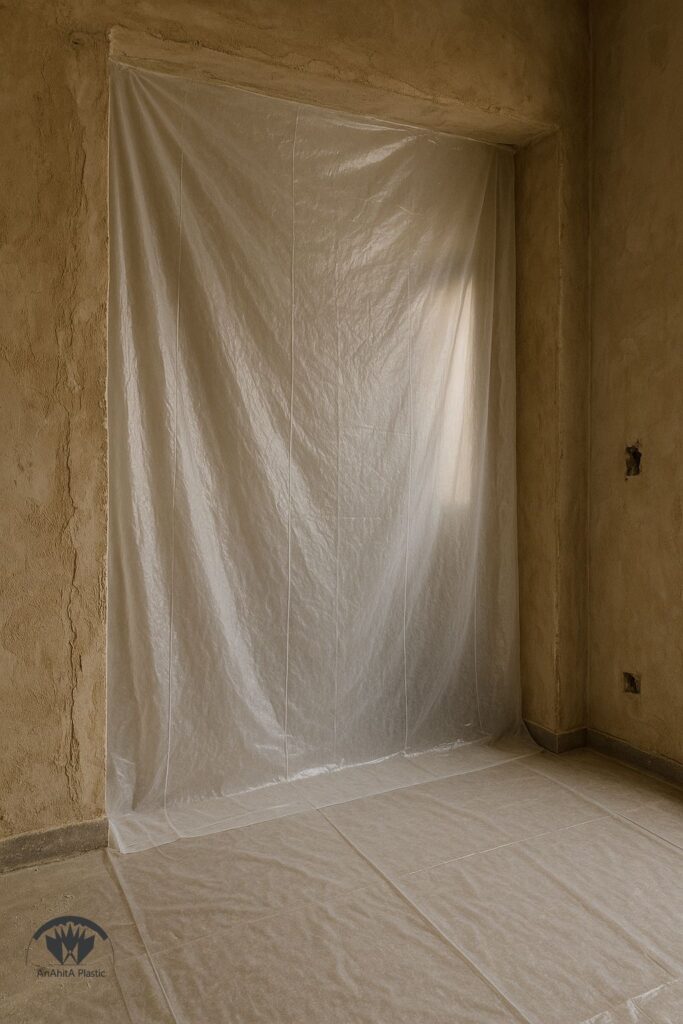 نایلون عریض ساختمانی برای عمل آوری بتن در فضای باز با فیکس دور تا دور