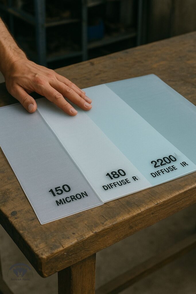 نایلون گلخانه ای مقایسه ضخامت 120 تا 220 میکرون و لایه های UV، دفیوز و IR روی میز کارگاه