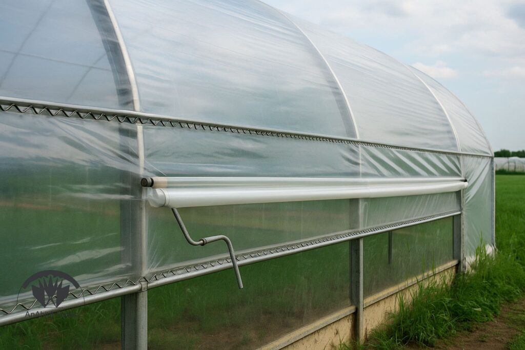 نایلون گلخانه با رول آپ کناری و پروفیل زیگزاگ برای تهویه کنترل شده