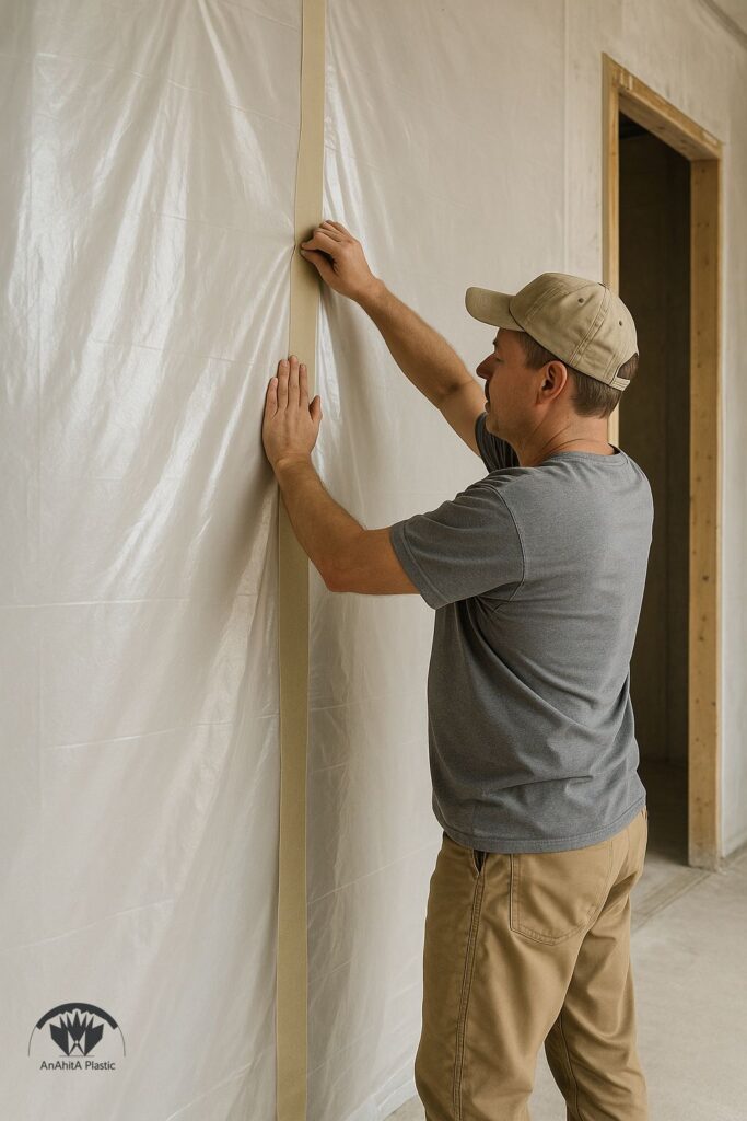 نصب حرفه ای نایلون عریض ساختمانی با هم پوشانی 30 سانت و نوار اتصال پهن