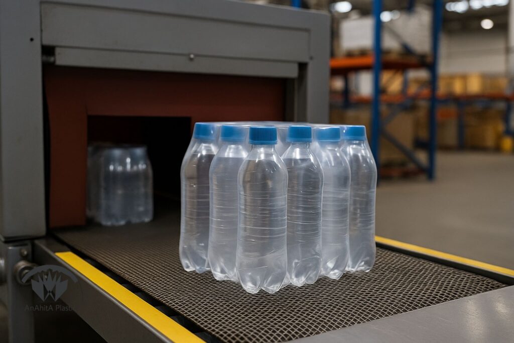 کاربرد شیرینگ پلی اتیلن برای پک چندتایی بطری در تونل شیرینگ