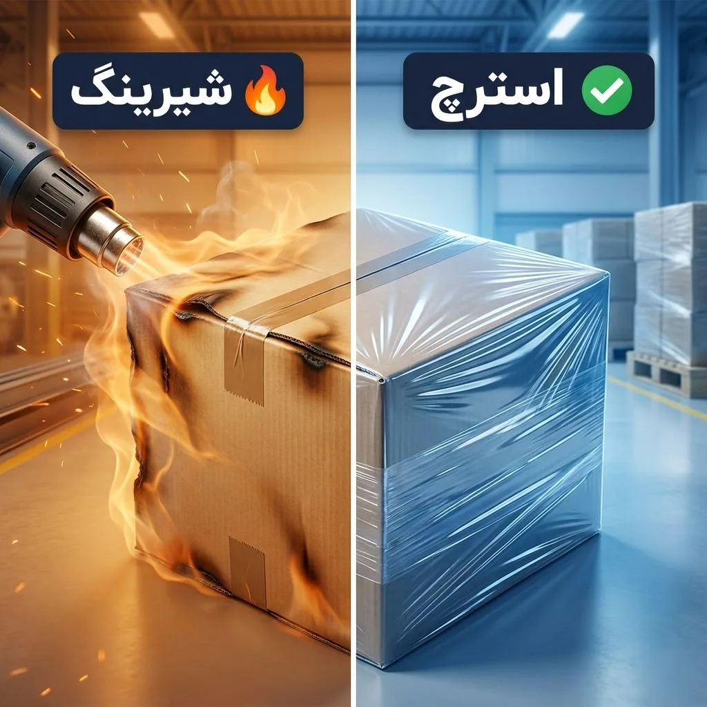 مقایسه بسته‌بندی با شیرینگ حرارتی در برابر فیلم استرچ پالت بند
